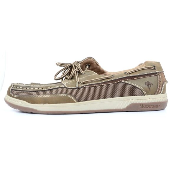 Margaritaville Men\'s Size 11.5 Leather Anchor Lace Up Boat Shoes Sporty Preppy
